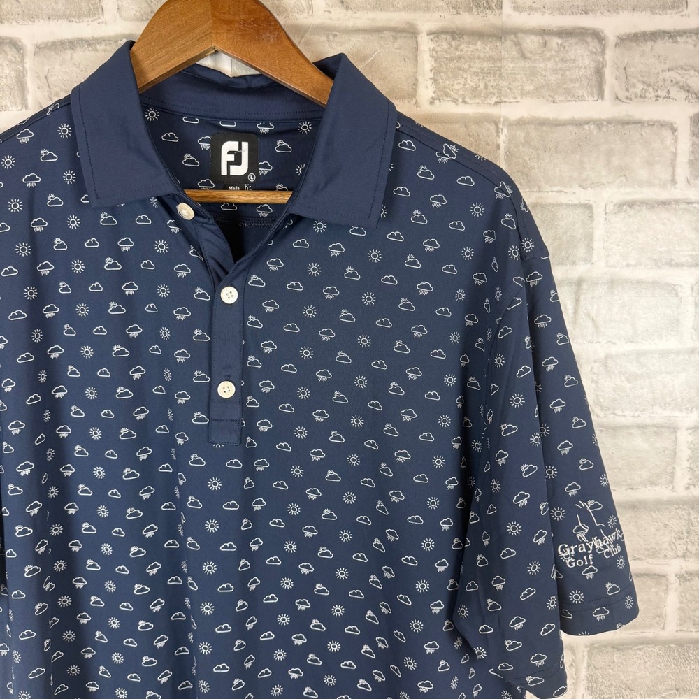 FootJoy Mens Navy Weather Print Golf Polo Shirt Grayhawk Golf Club Large FJ